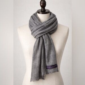 Ralph Lauren Purple Label Gray and Cream Checkered Scarf